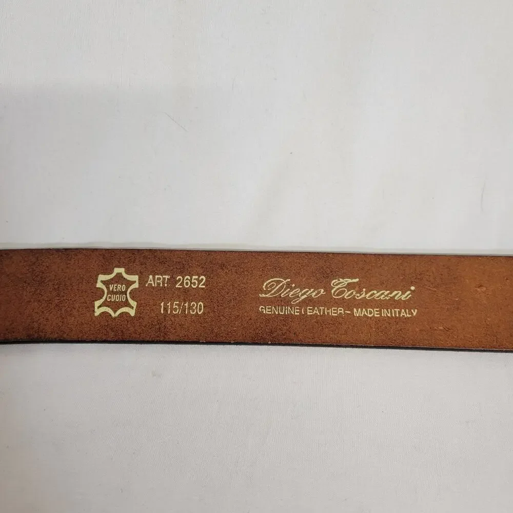 Diego Toscani Brown Leather Silver Tone Buckle Belt Made In Italy Size 42-46